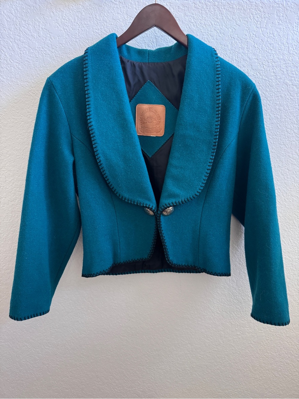 VTG Mid-West Garment Co. Teal Wool Western Jacket Blazer Cropped Southwest Style